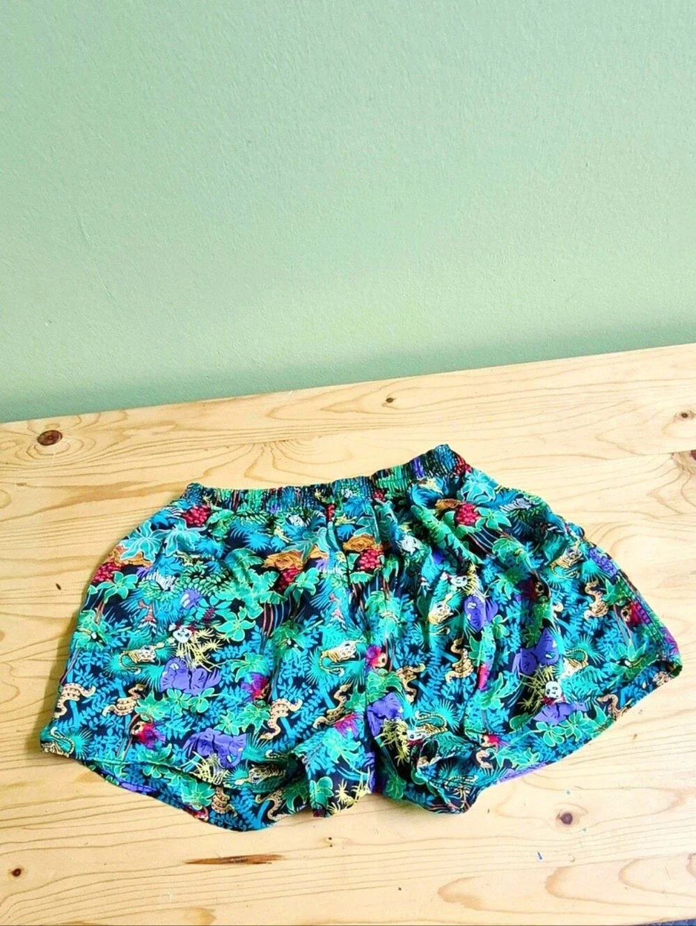 Vintage 100% Silk Neon Jungle Print Shorts / Boxers